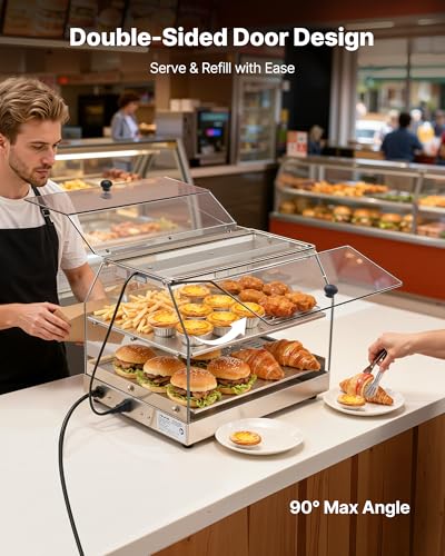 VEVOR 2-Tier Commercial Food Warmer Display, 450W Food Display Warmer with Light, Detachable Shelves and Double-Sided Door Design, 85℉~185℉ Air Heating, 48L for Hamburger, Pizza, Bread, Fried Chicken - size: 2-Tier-51Qt