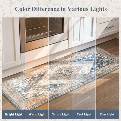 KIMODE Kitchen Rugs and Mats 2PCS Cushioned Anti Fatigue Kitchen Mats Blue - color: Gold Blue, size: 17.3" x 47 "+ 17.3" x 29 "--0.47 inches
