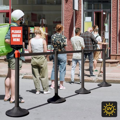 Crowd Control Stanchion Set, 4Pcs 10-Foot Retractable Belt Posts - color: Black