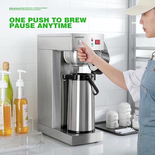 NUPANT Auto-Filling Commercial Airpot Coffee Brewer 2.2L/74oz Dirp Coffee Maker Machine with 24 Hours Hot Thermal Carafe Stainless Steel Pour Over Coffee Dispenser 120V/1450W for Restaurant Office - size: Auto-Filling
