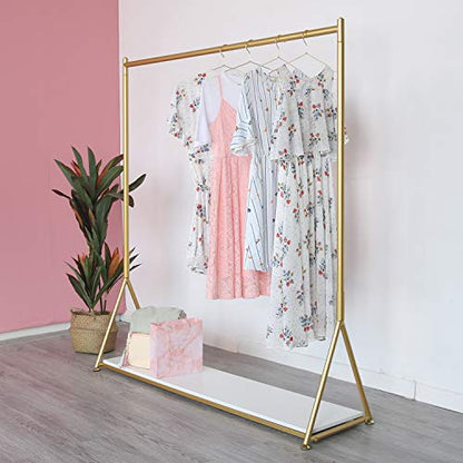 HOMEKAYT Gold Clothing Rack for Home,Boutique,Retail -59’’L - color: White wooden board