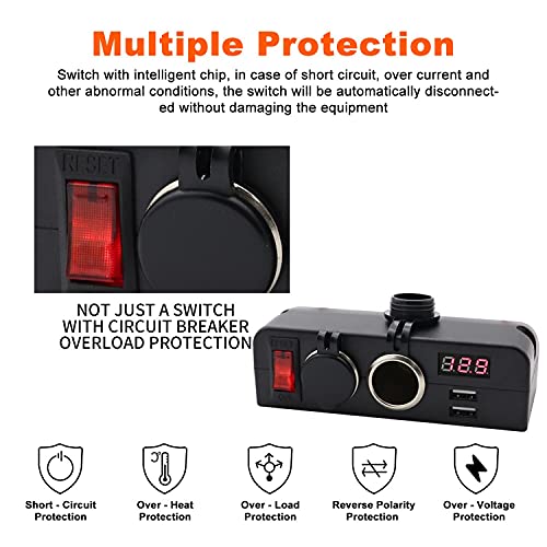 Dual USB Socket Charger and Dual 12V Power Outlet Cigarette Lighter Splitter Adapter with LED Voltmeter On/Off Switches for Car Rv Truck Marine Boat Camper Vehicles - color: Multi Function Adapter