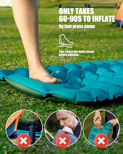 AKSOUL Camping Sleeping Pad with Pillow: Extra Thick 3.9 inch Ultralight Self Inflating Air Mat, Compact Lightweight Insulated Inflatable Sleep Mattress for Backpacking, Camp, Hiking, Tent - color: Classic Peacock Blue