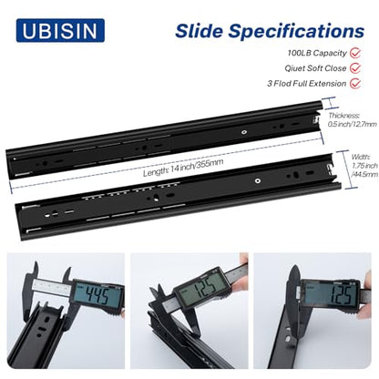 Black Heavy Duty Drawer Slides 14 Inch 1 Pair Side Mount 100LB - size: 14 Inch