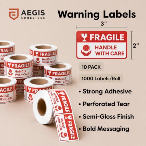 2" X 3" Fragile Stickers for Shipping (5000 Labels, 10 Rolls) - color: Fragile 2" X 3"