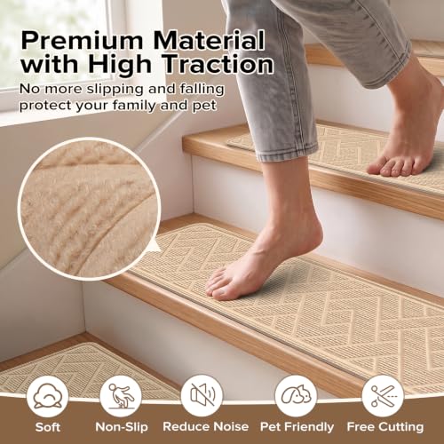Non Slip Stair Treads for Wooden Steps, 15 Pack 8"x30", Beige - color: Beige, size: 8" x 30"