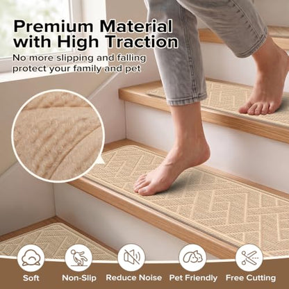 Non Slip Stair Treads for Wooden Steps, 15 Pack 8"x30", Beige - color: Beige, size: 8" x 30"