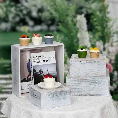 4 Pieces Wooden Cake Stands,Antique White Cupcake Stands for Display,12 inches Square Wooden crates,Wood Display risers for Wedding,Birthday Party,Christmas,etc. (Antique White) - color: Antique White