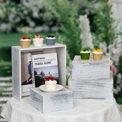 4 Pieces Wooden Cake Stands,Antique White Cupcake Stands for Display,12 inches Square Wooden crates,Wood Display risers for Wedding,Birthday Party,Christmas,etc. (Antique White) - color: Antique White