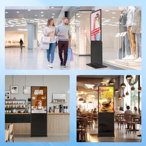 49 inch Indoor Digital Signage Touchscreen IPS Floor Standing Digital Kiosks Interactive Displays with WiFi HDMI/USB Input Auto AD Player, Android OS Black - color: Black, size: 49 inch, style: Touch-Screen