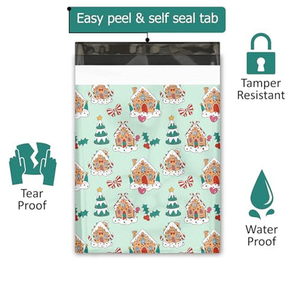 10x13 (100) Gingerbread Houses Christmas Designer Poly Mailers Self Sealing Waterproof Shipping Envelopes Holiday Premium Printed Bags For Small Businesses - color: Gingerbread Houses, size: 10x13