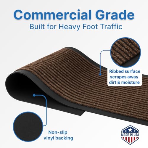 Consolidated Plastics Brush Dry Mat - Made in USA, Heavy-Duty Commercial DoorRug for Indoor/Outdoor Entryways, Non-Slip Backing for High-Traffic Areas (3' W x 6' L, Brown) - color: Brown, size: 3' x 6' (Rectangular)