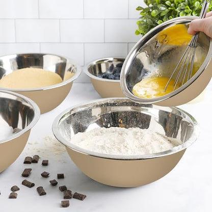 WHYSKO Stainless Steel Mixing Bowls Set, 5-Piece Meal Prep & Food Storage - color: Khaki
