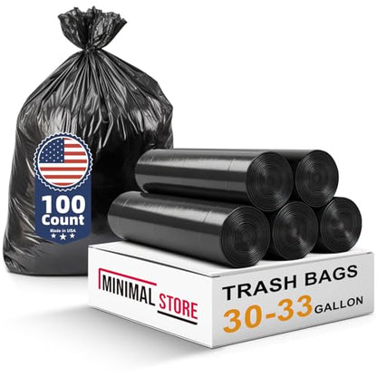 100 Pack, 30-33 Gallon Trash Bags, Medium Duty Black Garbage Bags 32"x38", Plastic Bolsas de Basura, Durable & Puncture-Resistant, Made in USA for Kitchen, Yard, Office - style: 33Gal-100 pcs-0.6