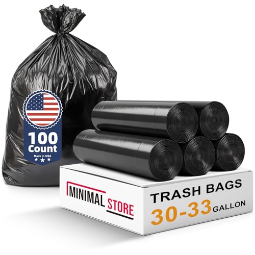 100 Pack, 30-33 Gallon Trash Bags, Medium Duty Black Garbage Bags 32"x38", Plastic Bolsas de Basura, Durable & Puncture-Resistant, Made in USA for Kitchen, Yard, Office - style: 33Gal-100 pcs-0.6