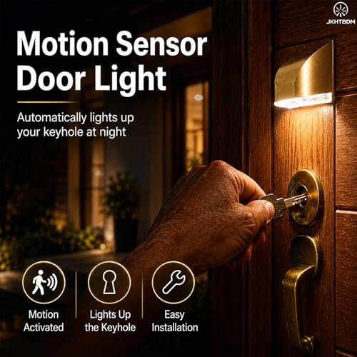 1Pack Keyhole Light 4 LED -Battery Operated Outdoor Motion Sensor 3m Detection Range for Key Light,Front Porch,Night Lights,Outdoor (Gold) - color: 1Pack-Gold