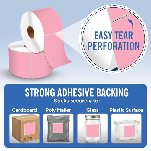 4" X 6" Direct Thermal Shipping Labels | Pink | 1" Cores w/Perfs Easy Tear | Made in USA | Printing Label | 250 Labels | 250 Labels per Roll | 1 Rolls | Blank Labels - color: Pink