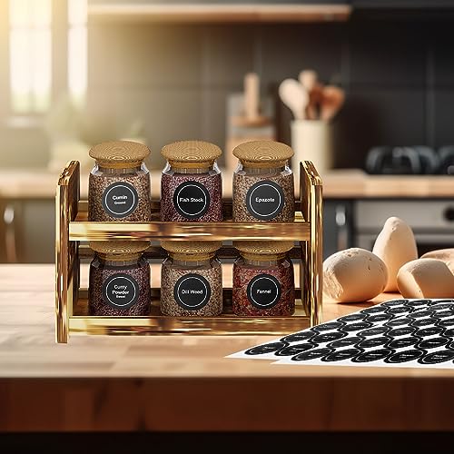 Spice Labels, 432Pcs Spice Labels Stickers 1.4in Waterproof Adhesive Round Preprinted Spice with Blank Label Black Tear Resistant Sticker for Kitchen Jars Caps Food Containers Spice Organizers - color: Black