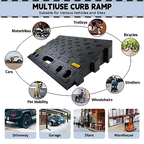 4" high 2-Piece Portable Automotive Curb Ramp, Heavy-Duty Plastic Threshold Ramp Track Interlocking Step Ramp Structure 6600 Lbs Load Capacity for Cars, Wheelchairs, Bikes, Motorcycles