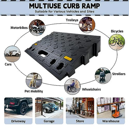 4" high 2-Piece Portable Automotive Curb Ramp, Heavy-Duty Plastic Threshold Ramp Track Interlocking Step Ramp Structure 6600 Lbs Load Capacity for Cars, Wheelchairs, Bikes, Motorcycles