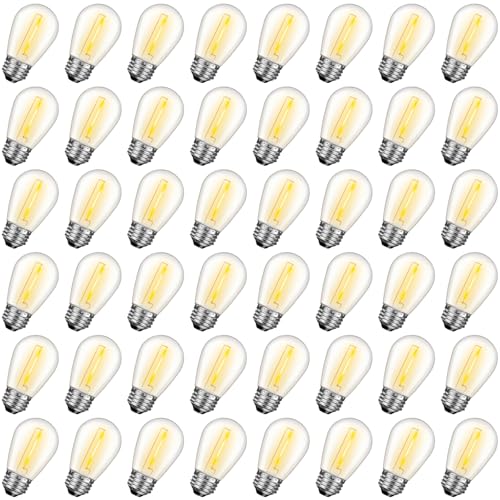 GvvooHome 48 Pack S14 LED Replacement Light Bulbs, Shatterproof Plastic 1W Outdoor String Light Bulbs for Patio, Garden, Waterproof, E26 Regular Medium Screw Base, Warm White - color: 2200k Warm, size: 48 Pack