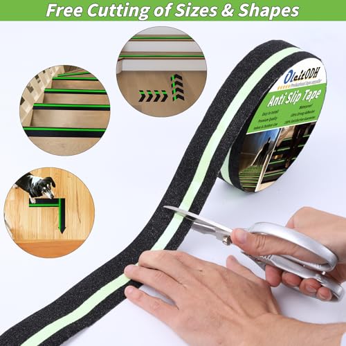 Oleitodh Anti-Slip Traction Tape, 2In x 60Ft, Glow-in-Dark Green Stripe - color: Luminescent, size: 2 in x 60 ft