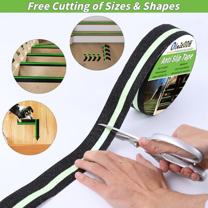 Oleitodh Anti-Slip Traction Tape, 2In x 60Ft, Glow-in-Dark Green Stripe - color: Luminescent, size: 2 in x 60 ft