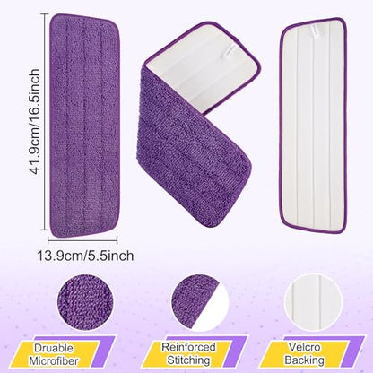 8 Pack 16.5 inch Reusable Mop Pads Microfiber Spray Mop Replacement Heads for Wet/Dry Mops Compatible with Bona Floor Care System - color: Purple Mop Pads