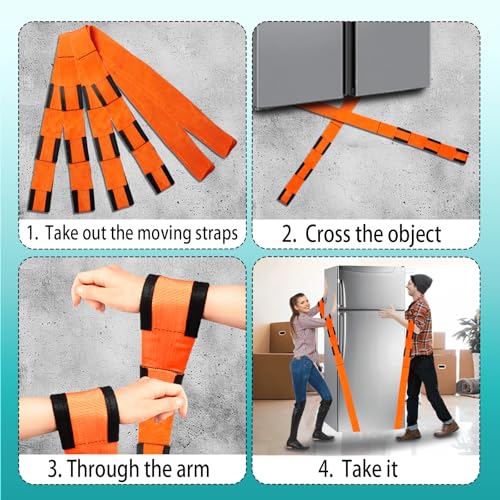 Moving Straps Upgrade Width, 2-Person Lifting and Moving System with 2 Pairs of Cotton Gloves, Lifting Wrist Straps for Moving Appliances, Furniture, Support up to 800lbs