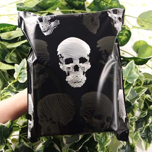 10x13 Inch Halloween Poly Mailers, Skull Printed, 100 Pack Self Sealing - color: Skull