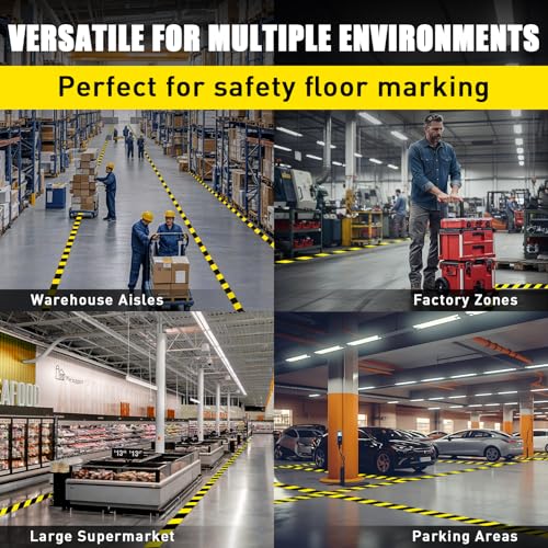 Floor Marking Tape, 1.1mm Extra Thick, Yellow & Black, 2 Inch x 100FT - color: Yellow and Black