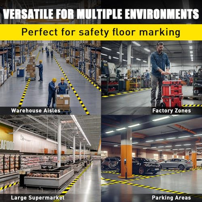 Floor Marking Tape, 1.1mm Extra Thick, Yellow & Black, 2 Inch x 100FT - color: Yellow and Black