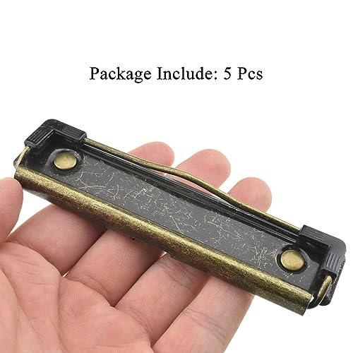 HAHIYO 4.72 Inches Vintage Bronze Metal Mountable Clipboard Clips - 5 Pack, Durable Spring Loaded Clip with Rubber Grips and Rivets Document File Wood Plastic Clip Board for Office School Home - style: Bronze-4.72in-5p