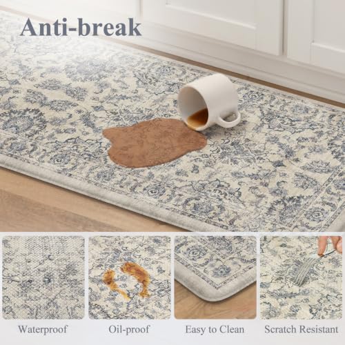 KIMODE Kitchen Floor Mats Cushioned Anti Fatigue Rugs Sets of 2 - color: Multi-blue, size: 20"x71"+20"x32"--0.47 inches