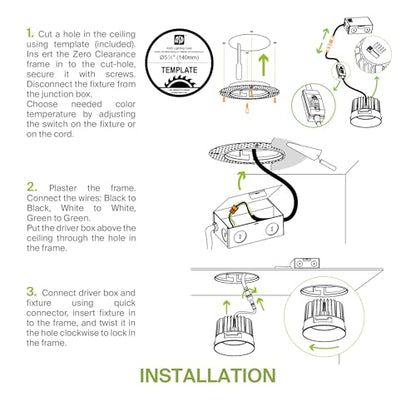 ASD 6 Inch Trimless LED Recessed Ceiling Light Fixture, Mud-in Canless Downlight with Junction Box, 5CCT Selectable 2700K-5000K, 24W 2075 Lumens, CRI90+, Anti-Glare, Dimmable, IC & Wet Rated, ETL - color: White 1 Pack, size: 6" 24 Watt