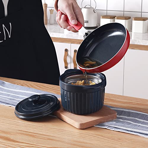 ONTUBE Ceramic Bacon Grease Container Keeper with Strainer 17oz, Navy - color: Navy