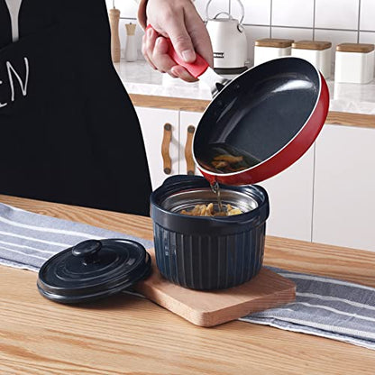 ONTUBE Ceramic Bacon Grease Container Keeper with Strainer 17oz, Navy - color: Navy