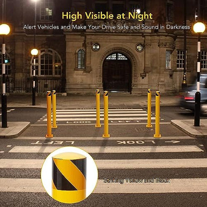 PioneerWorks Safety Bollard 6 Packs, 36 Inch Height Bollard Post, 4.5 Inch Diameter, Yellow Safety Steel Bollard Post with 8 Anchor Bolts, for Traffic Control, Driveway Barrier, Parking Pole - size: 36 inch