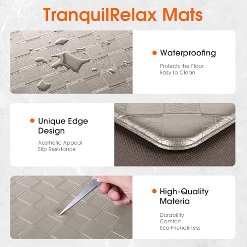 TranquilRelax 2-Piece Kitchen Mats, Cushioned Non-Slip Floor Mats, Taupe - color: Taupe, size: 2-Piece | 30"+59" | Standard