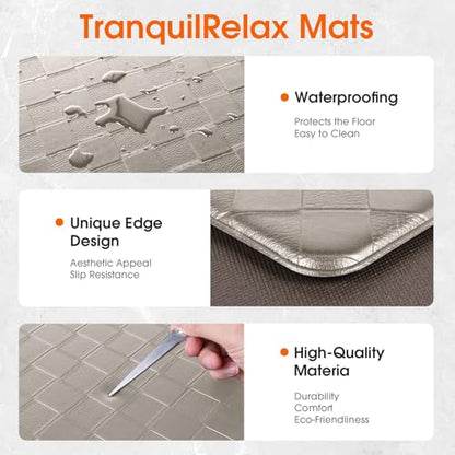 TranquilRelax 2-Piece Kitchen Mats, Cushioned Non-Slip Floor Mats, Taupe - color: Taupe, size: 2-Piece | 30"+59" | Standard