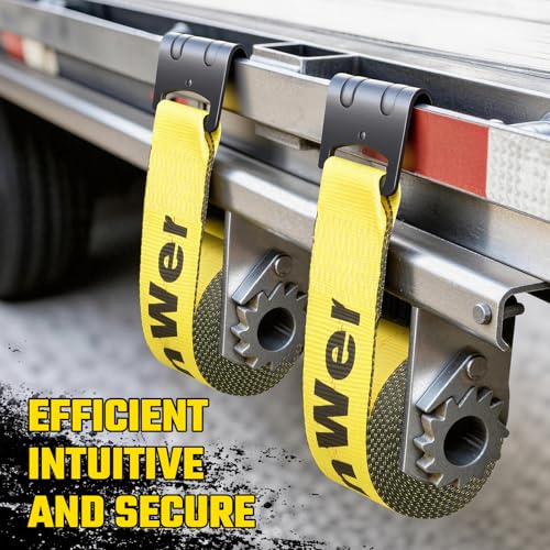 Winch Straps with Flat Hooks, Heavy Duty Tie Down Strap, 10 Pack - color: Yellow-10Pack