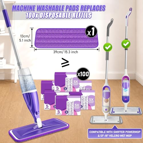 Wet Dry Mops for Floor Cleaning: Spray Mops Hardwood Floor Mop Refillable - color: Purple