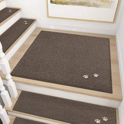 BEQHAUSE Stair Landing Rug Non-Slip 30"x30", Landing Mats for Stairs, Brown - color: Brown - Dog Paws, size: 30 in X 30 in (1 Pieces)