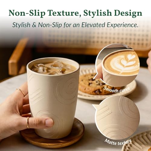 Homienly Unbreakable Drinking Glasses 16oz Wheat Straw Cups–6-Pack Reusable Stackable & Dishwasher Safe Cups for Kitchen-Beige - color: Beige, size: 16 Ounces