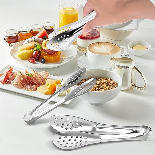 10PCS 5 Inch mini tongs Serving Tongs Small Kitchen Tongs Silver - size: 5 Inch