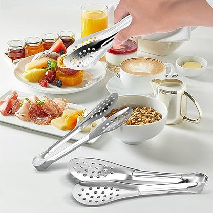 10PCS 5 Inch mini tongs Serving Tongs Small Kitchen Tongs Silver - size: 5 Inch