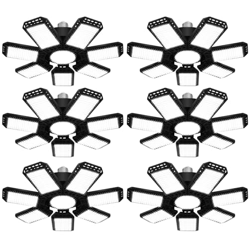 AUDLES 6 Pack LED Garage Light, 240W 24000LM 6500K LED Shop Lights, Garage Lights Ceiling Led with 7+1 Deformable Panels, E26/E27 Bulb Socket Lighting for Shop, High Bay, Attic, Basement, Warehouse - size: 240W-6PACK