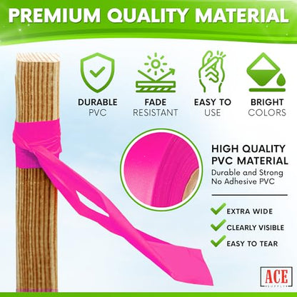 ACE Supply Red Flagging Tape 24 Pack - Non-Adhesive Survey Tape - 1.5 Inch Width, 150 Ft Length, 2 Mil - Tree Marking Ribbon, Surveyors Ribbon - color: Red, size: 24 Pack