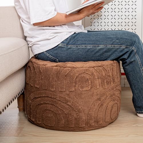 Asuprui Round Ottoman Pouf Foot Stool, Coffee 20x14 in,Sofa Couch Foot Rest - color: Coffee, size: 20"D x 20"W x 14"H