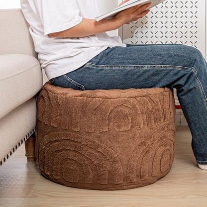 Asuprui Round Ottoman Pouf Foot Stool, Coffee 20x14 in,Sofa Couch Foot Rest - color: Coffee, size: 20"D x 20"W x 14"H